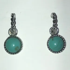Elegant Silver Tone and Turquoise Color Boho Drop Earrings thumbnail 2