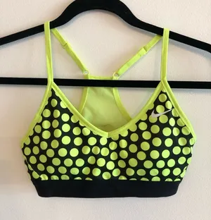 Nike Neon Green and Black Indy Polka Dot Padded Sports Bra with Racerback Size S thumbnail 1