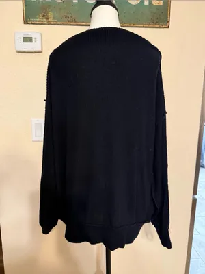 We The Free Sweater Pullover Ribbed Seamed Black Size medium Long Sleeve OS thumbnail 4