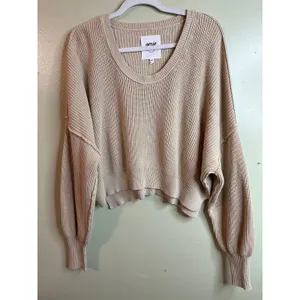 Aerie Ribbed Knit scoop neck Sweater Balloon Sleeve Cropped Relaxed Fit Size M thumbnail 10