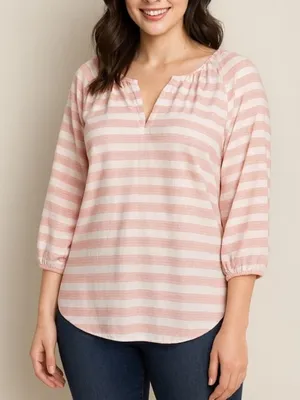 Gap Pink & White Striped Peasant Blouse Women’s Size M 3/4‎ Sleeve thumbnail 1