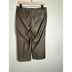 Banana Republic Martin Fit Pinstripe‎ Wide Leg Crop Pants Brown Cotton Silk 8 thumbnail 5