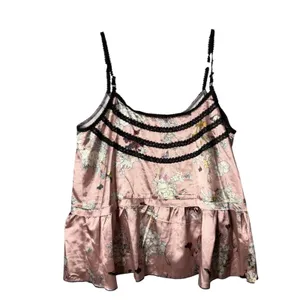 POL Pink Floral Butterfly Satin Lace Peplum Cami Top RCT860B Womens Medium thumbnail 2