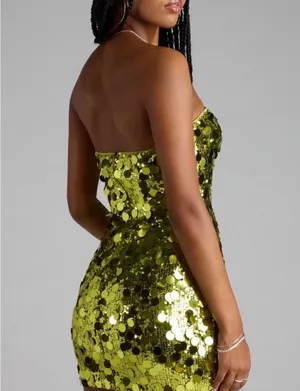 Windsor Party-Starter Sequin Strapless Bodycon Mini Dress Green thumbnail 2