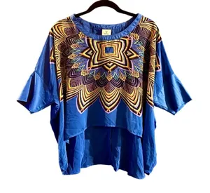 Hot & Delicious Blue Mandala Print High Low Tunic Blouse thumbnail 1