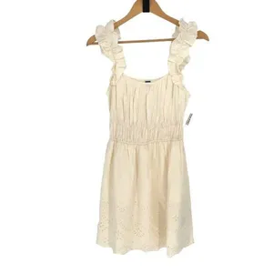 Old Navy Women Waist-Defined Sleeveless Ruffle Eyelet Mini Dress Cream Small NWT thumbnail 2
