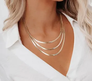 NWT Layered Herringbone Necklace Gold thumbnail 1