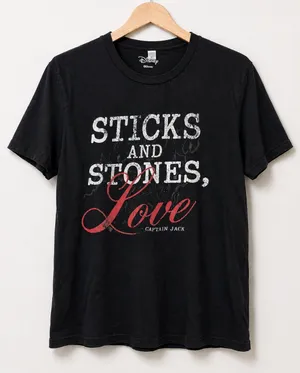 Disney Pirates Caribbean Captain Jack Sticks Stones Love Graphic T Shirt M Black thumbnail 1