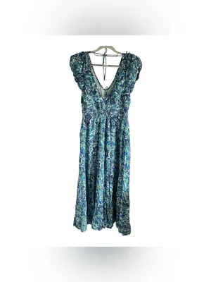 House of Harlow Blue Paisley Women’s dress with Ruffle Shoulders thumbnail 2
