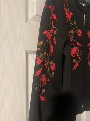 Boohoo Black Bomber Jacket with Red Floral Embroidery thumbnail 3