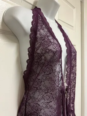 Purple Stretch Plunging Scalloped Lace Teddy thumbnail 7