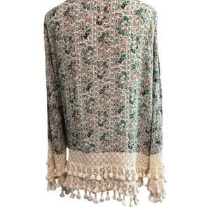 ENTRO Women's Floral Vest Type Open Cardigan Crochet Trim Wide Sleeves Sz L Chic thumbnail 3