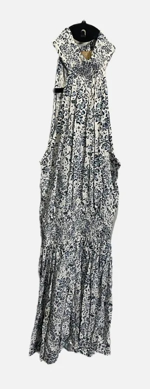 Skeemo Halter Dress‎ Women XS Blue Leopard Smocked Waist Mini Boho Summer Casual thumbnail 1