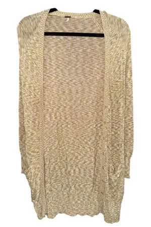 Free People Sheer Longline Space Dye Cardigan Size Medium Green Yellow Beige thumbnail 1