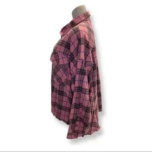 Wine Size 1X Crop Flannel Fringe Trim Button Down Top. New With Tags thumbnail 2