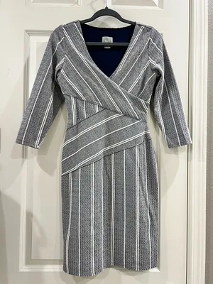 Maeve by Anthropologie Striped Knit Wrap Dress – Navy/White – Size S thumbnail 1