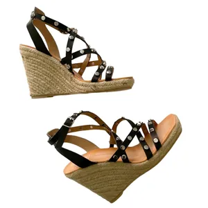 Dolce Vita‎ Leather Wedge Strappy Sandals Size 6.5 Black with Silver Studs thumbnail 4