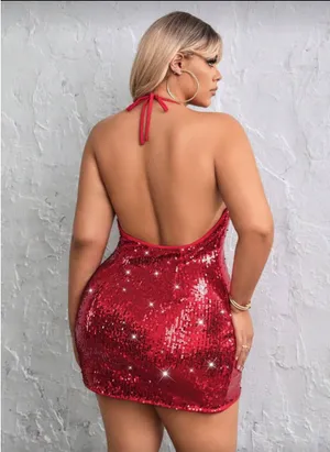 Red Sequin party dress thumbnail 3
