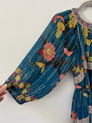 Anthropologie Verb Eulalia Shimmer Tunic Dress Hawaiian Blue Boho Cocktail Dress thumbnail 4