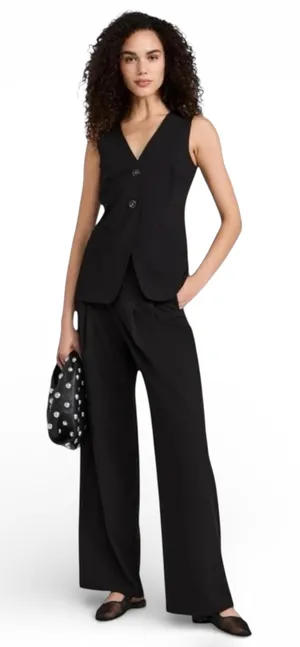 WAYF Pleated Pull On Trousers Size XL Black Elastic Waist Pants thumbnail 1