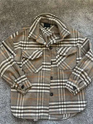 Timing Brown Plaid Utility Shacket with Cream & Orange Accents thumbnail 3