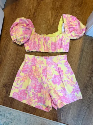 Pepper Mayo Floral Two Piece Set Pink & Yellow thumbnail 1