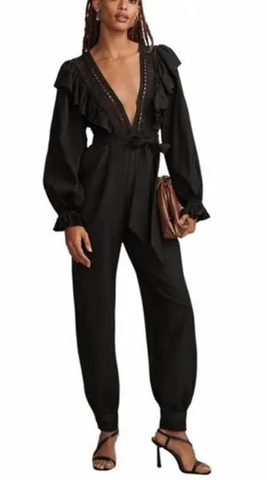 FARM Rio Black Lace & Ruffles Jumpsuit - Size M thumbnail 1