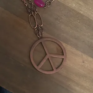 Copper tone chain and stationed bead peace pendant necklace thumbnail 3