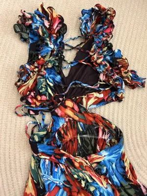 Tropical print low cut, cutout maxi dress thumbnail 8