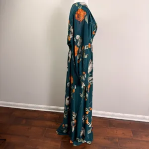 Baltic Born Olivia Teal Green Floral Smocked V-Neck Maxi Dress Long Sleeve 2XL thumbnail 5