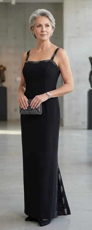 Classic Black Sleeveless Wedding Gown with Sparkle Trim thumbnail 1