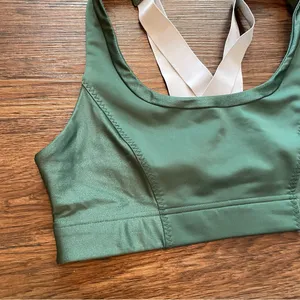 Fabletics Paige Low Impact Sports Bra Green Silver Strappy Back Sz Large thumbnail 6