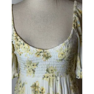 Abercrombie & Fitch Midi Dress Women XS Yellow Floral Smocked Boho Cottagecore thumbnail 10