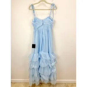 Lulus Endlessly Darling Light Blue Mesh Tiered Tie-Strap Maxi Dress Large NWT thumbnail 9