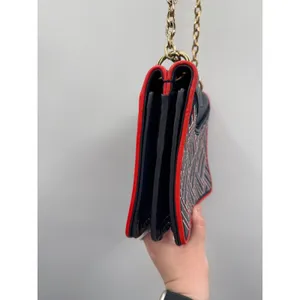 Tory Burch Alexa Convertible Shoulder Bag Navy Red Embroidered‎ Leather Chain thumbnail 5