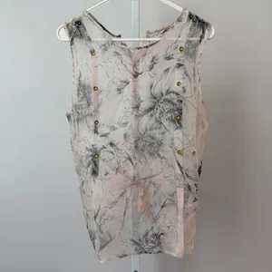Silk Floral Boho Fairy Ethereal Tie Waist Sleeveless Blouse Pink Cream S thumbnail 4