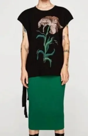 NWT Zara Women’s T-shirts Floral Sequins Black Sleeveless Size S thumbnail 8