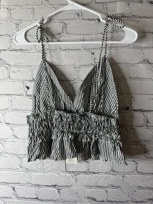 NWT sim and Sam Striped Tie-Shoulder Smocked Waist Women's Top large thumbnail 5