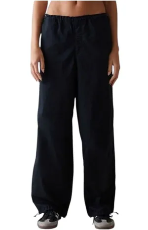 PacSun Parachute Pants Low Rise Baggy Loose Relaxed Cord Waistband Black Small thumbnail 1