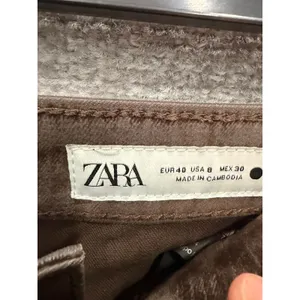 Zara Womens Jeans Size 8 Brown Velvet Straight Leg High Rise Cropped Pants thumbnail 4