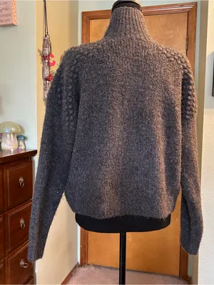 Free People Bradley pullover turtleneck sweater charcoal gray popcorn knit L thumbnail 3