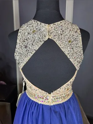 Women’s Embellished Sequin Beaded Bodice Royal Blue Tulle Party Dress Size 2 NWT thumbnail 5