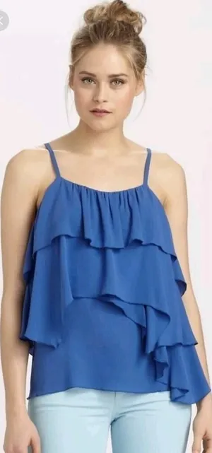 ALICE + OLIVIA S Small Silk Ruffled Tiered Layered Top Cami Flowy Royal‎ Blue thumbnail 1