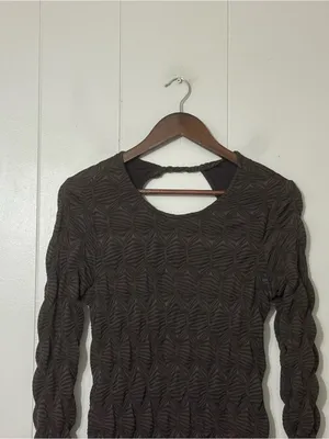 Free People Paulie Textured Open Back Mini Dress Brown M Bodycon Long Sleeve thumbnail 4