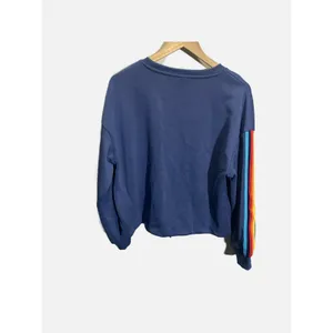 Aldi Gear Womens‎ Blue Crewneck Sweatshirt Rainbow Sleeve Logo Tie Front Medium thumbnail 5