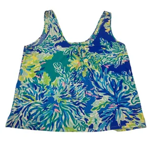 Lilly Pulitzer Tank Top Womens XL Blue Green Floral Pima‎ Cotton Fair *Flawed thumbnail 8