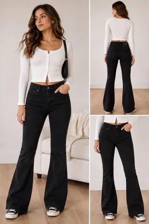 Aeropostale Size 6 Black High Rise Flare Stretch Jeans Non Ripped NEW Comfort thumbnail 2