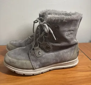 Sorel Women's Gray Suede Leather Explorer Joan Winter Boots Size 10 Lace Up thumbnail 1