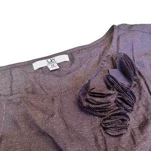 YA Los Angeles Bronze Brown Rosette Shoulder Mini Dress Medium Elastic Waist Tie thumbnail 11