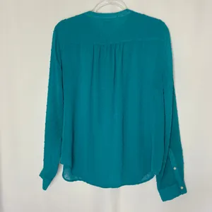 J. Crew Factory Teal Blue Plumetis Semi-Sheer Button Front Blouse Womens Large thumbnail 5